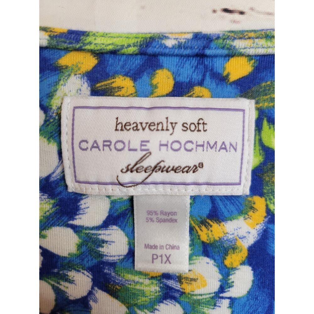 Vtg Carol Hochman Sleepwear Nightgown Blue Yellow Floral Slinky Women's Size P1X - Picture 2 of 11